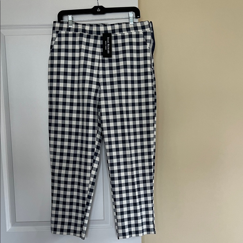 NWT Isaac Mizrahi Women's Checkered Chinos Capri Pants in Navy and White
